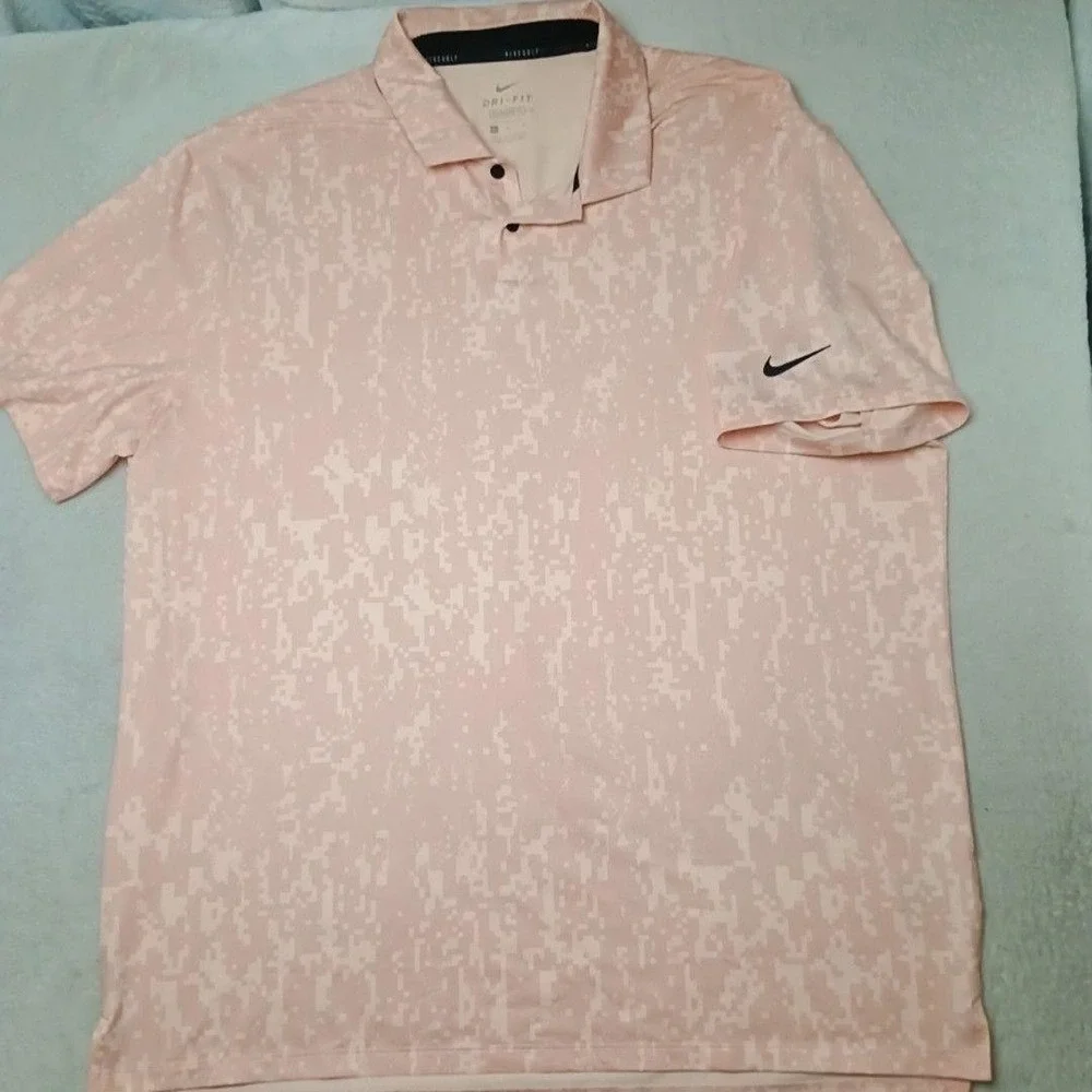 Nike Polo Shirt Mens XL Orange Digital Camo Golf Performance Tennis CU9533